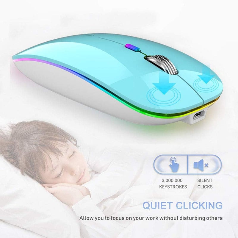 TENMOS Wireless Bluetooth Mouse, LED Slim (BT 5.1 + USB) 2.4GHz Rechargeable Silent Bluetooth Wireless Mouse with Type C Adapter for Laptop/MacBook/iPad OS 13 and Above (Blue) - Image 4